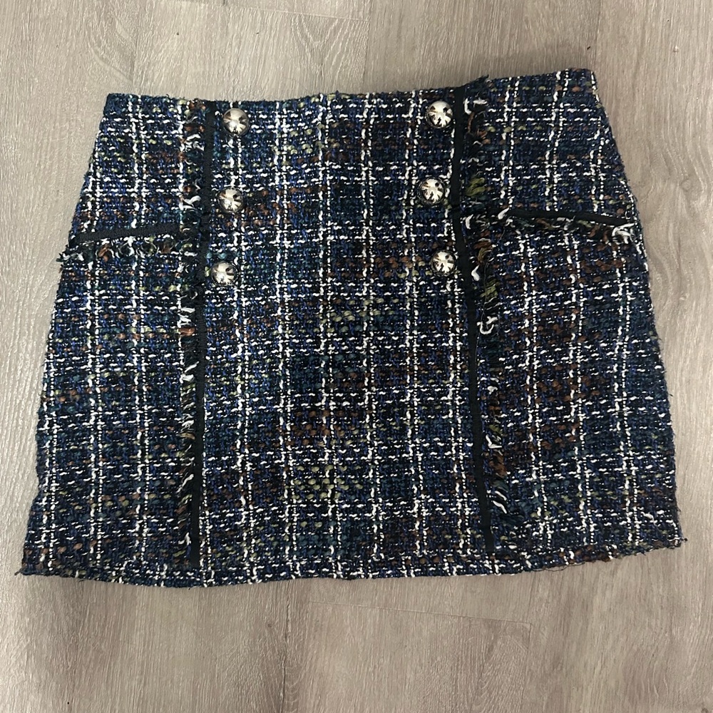 Motivi Navy Tweed Mini Skirt